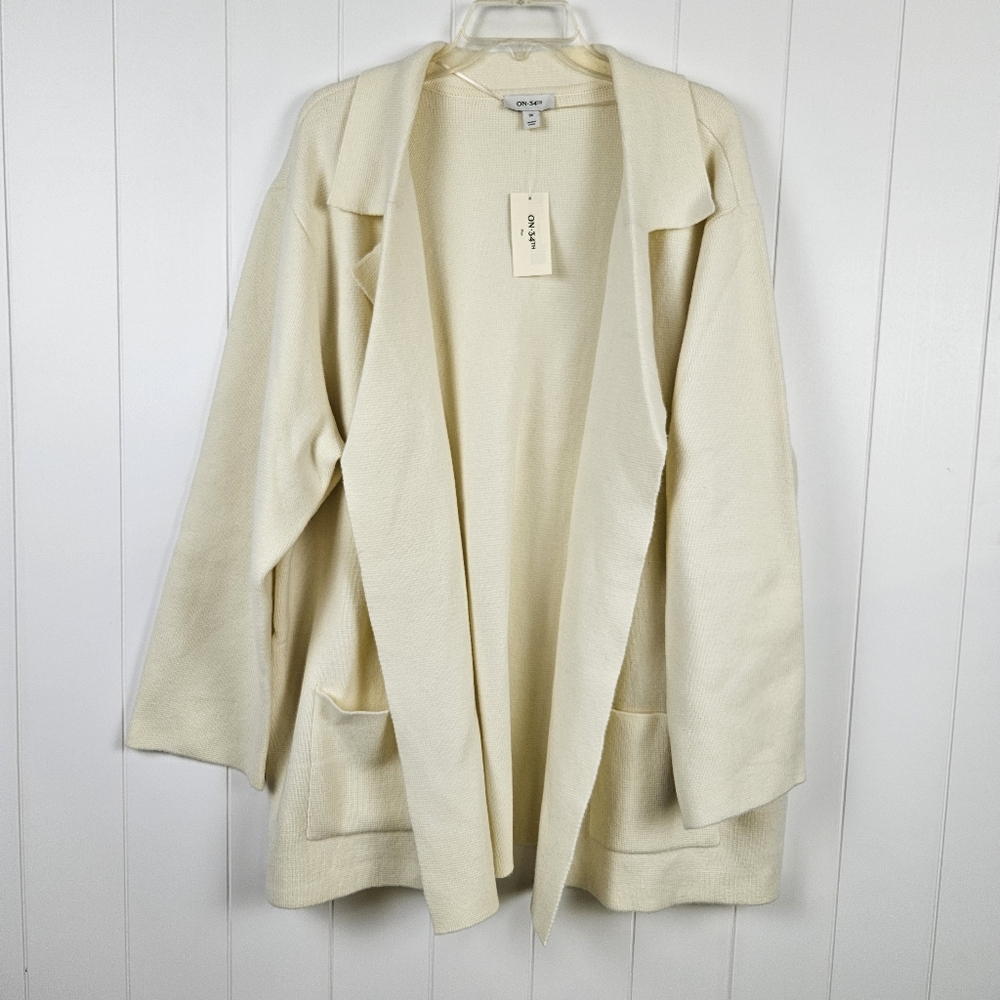 On 34th Cardigan Sweater Blazer Alabaster Off White Plus Womens 3x Open Front